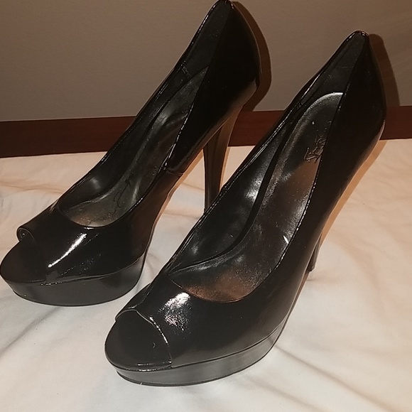 Black Patent Leather Peep Toe Heels - Picture 2 of 2